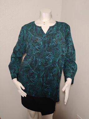 Catherines Teal and Black Flowy Tunic Blouse